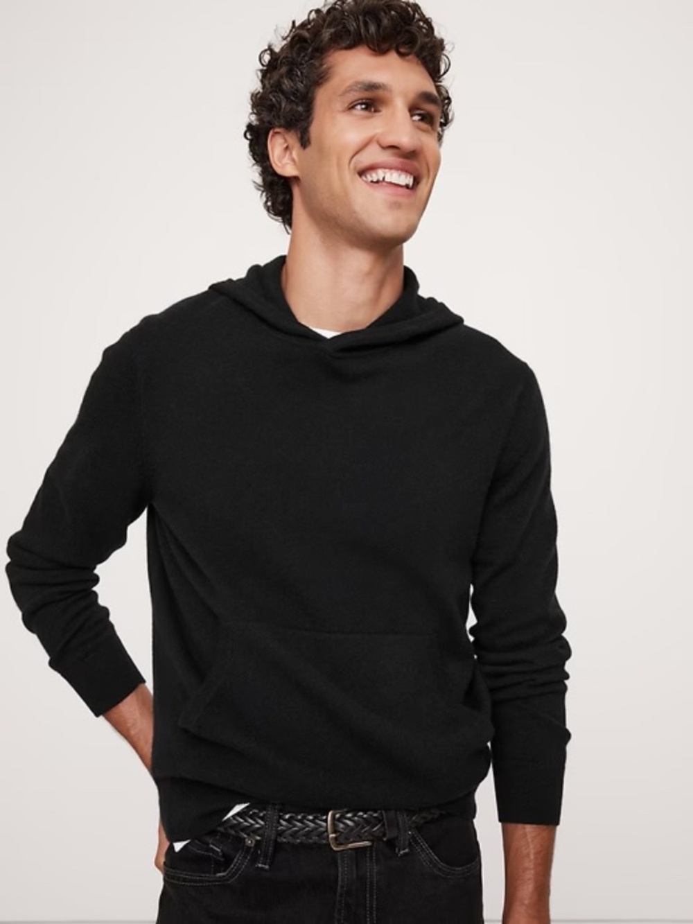 BANANA REPUBLIC Men's Cashmere Hoodie Black Hooded Sweater Classic Luxury Unisex